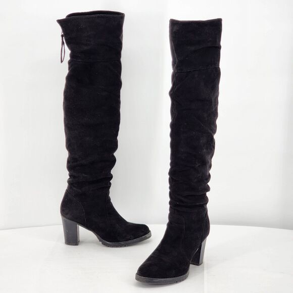 Faux Suede Black Over The Knee Heeled Boots Size 39 EU - Picture 1 of 9